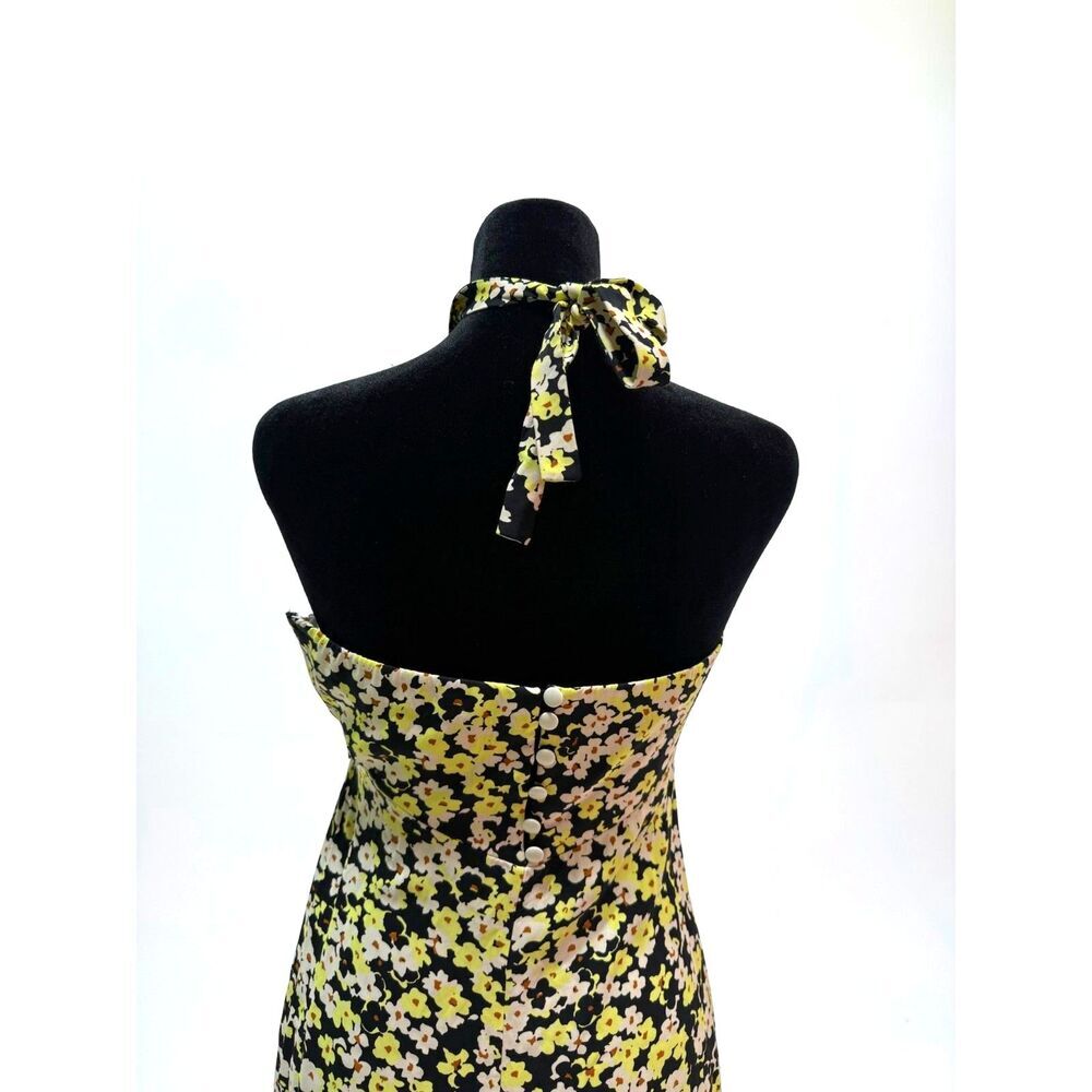 & Other Stories neon yellow black and white floral halter midi dress
