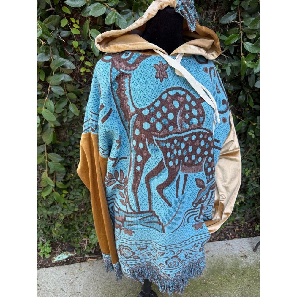 Upcycled Blanket & Curtain Hoodie - Deer Blanket