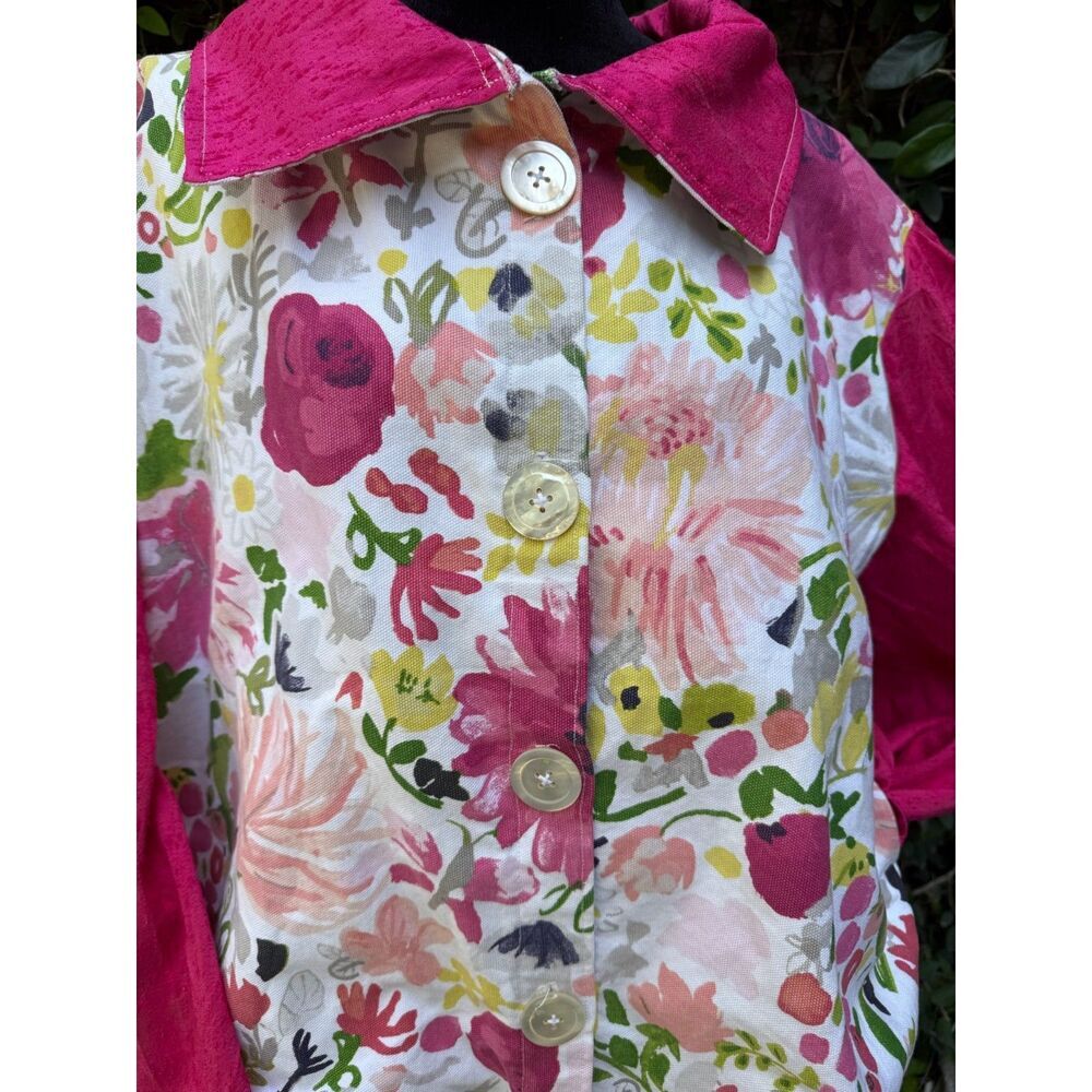 Upcycled Shower Curtain Shacket - pink floral