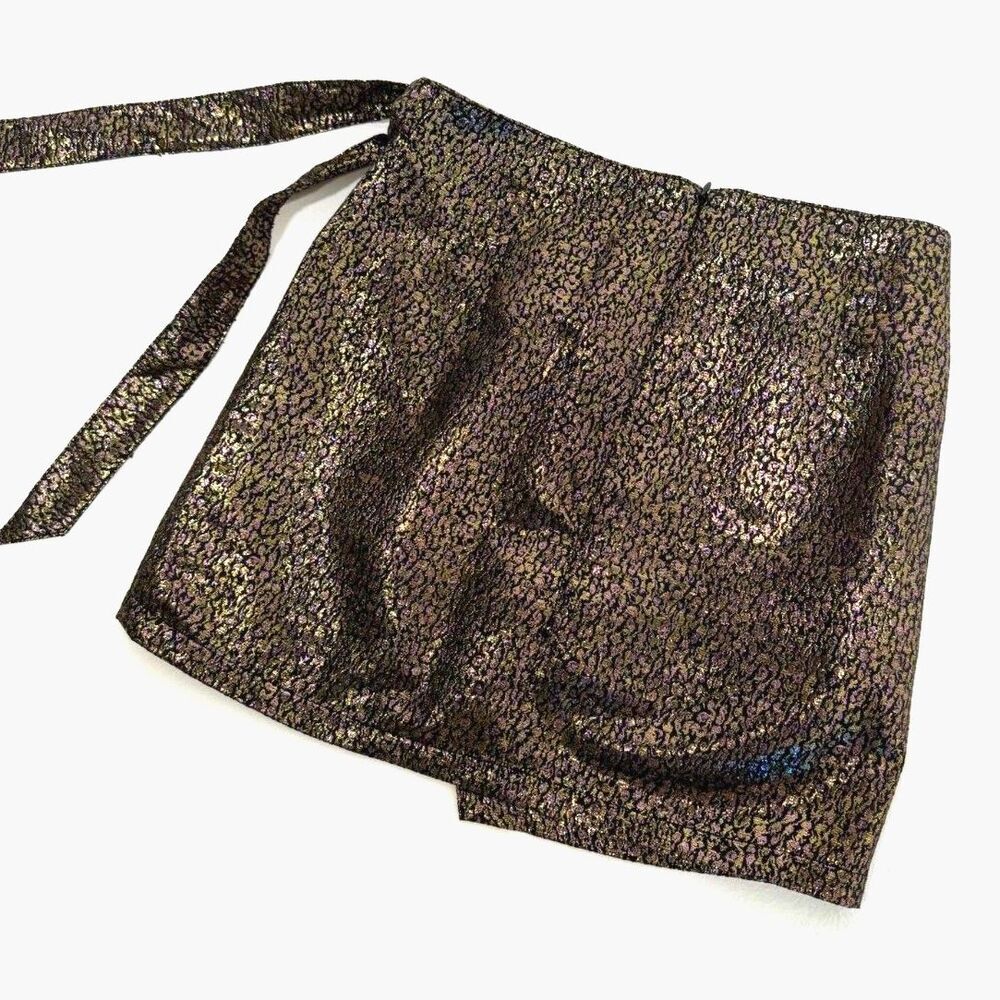 Express NWOT black w/ metallic gold purple abstract brocade mini skirt