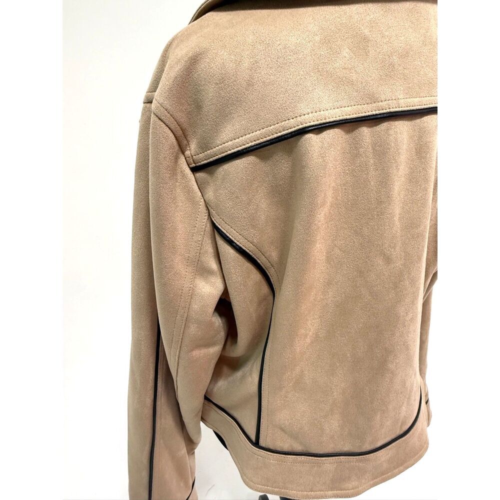 Laundry by Shelli Segal taupe micro suede moto jacket