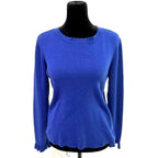 Halogen royal blue scalloped crew neck cotton blend sweater