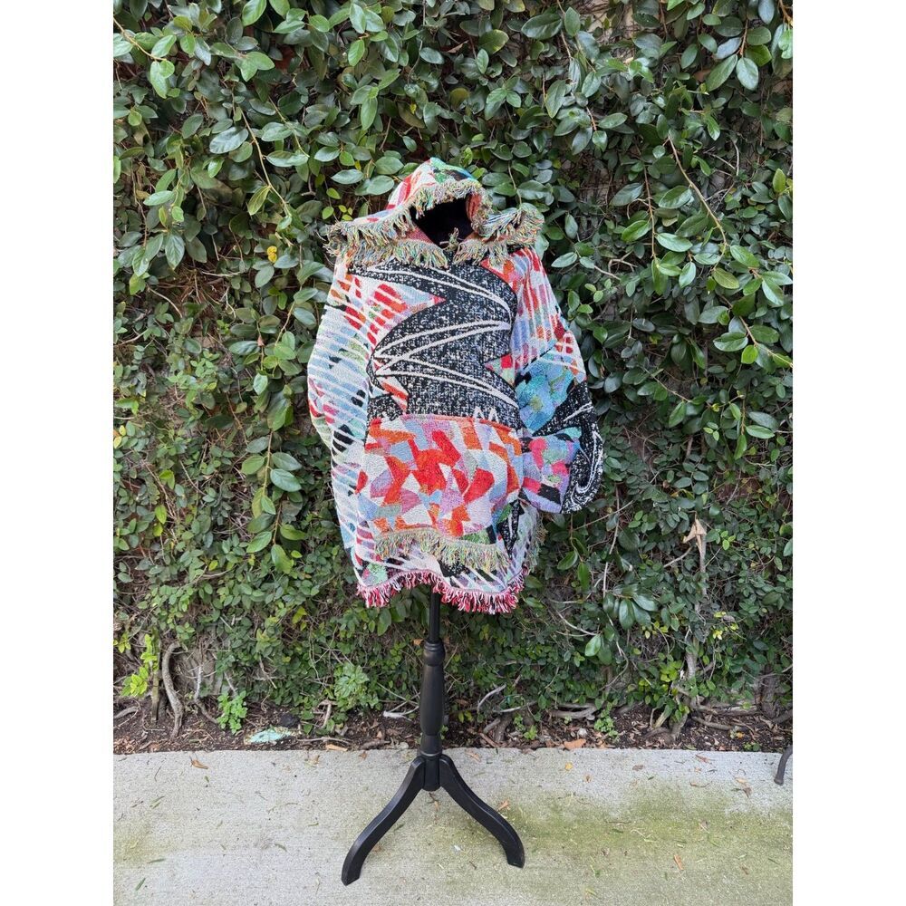 Upcycled Hoodie - Small Black Woven Blanket