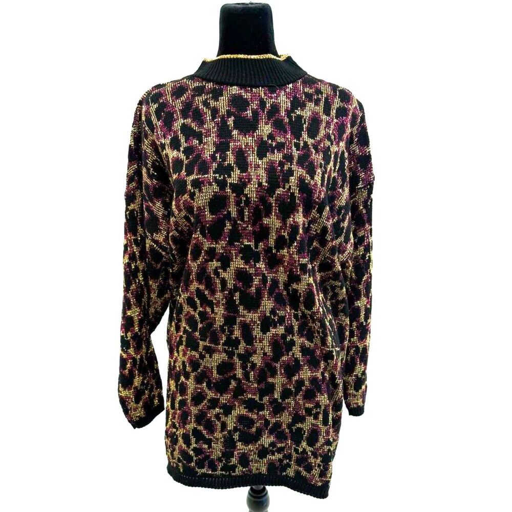 Just for Women vintage animal print gold glitter sweater