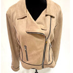 Laundry by Shelli Segal taupe micro suede moto jacket