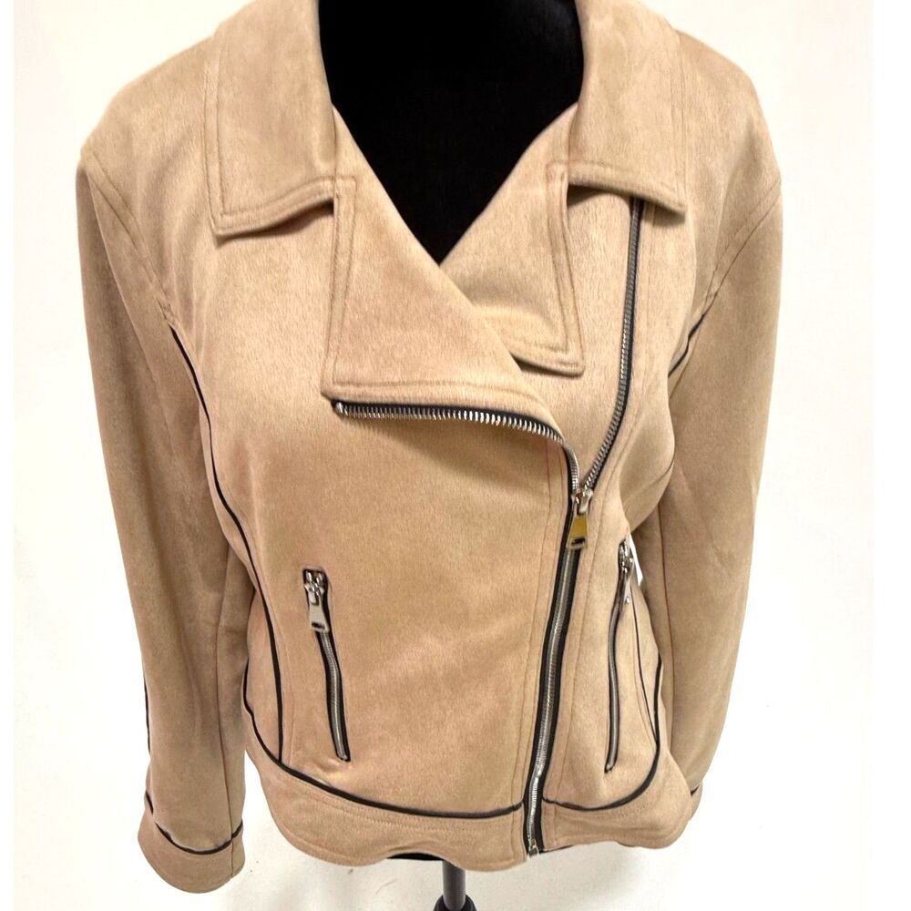 Laundry by Shelli Segal taupe micro suede moto jacket