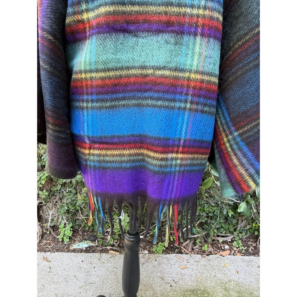 Upcycled Throw Blanket Kimono - Rainbow Fringe