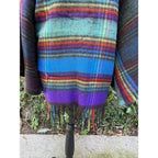 Upcycled Throw Blanket Kimono - Rainbow Fringe