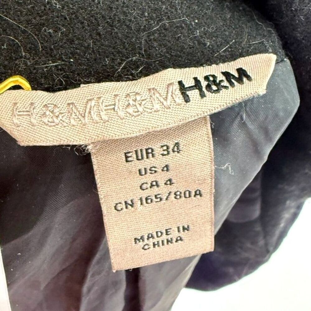 H&M black wool studded shoulder long moto jacket