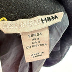 H&M black wool studded shoulder long moto jacket