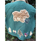 Upcycled Blanket Full Zip Vest - Green quilted critters