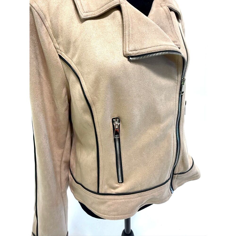 Laundry by Shelli Segal taupe micro suede moto jacket