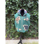 Upcycled Blanket Full Zip Vest - Green quilted critters