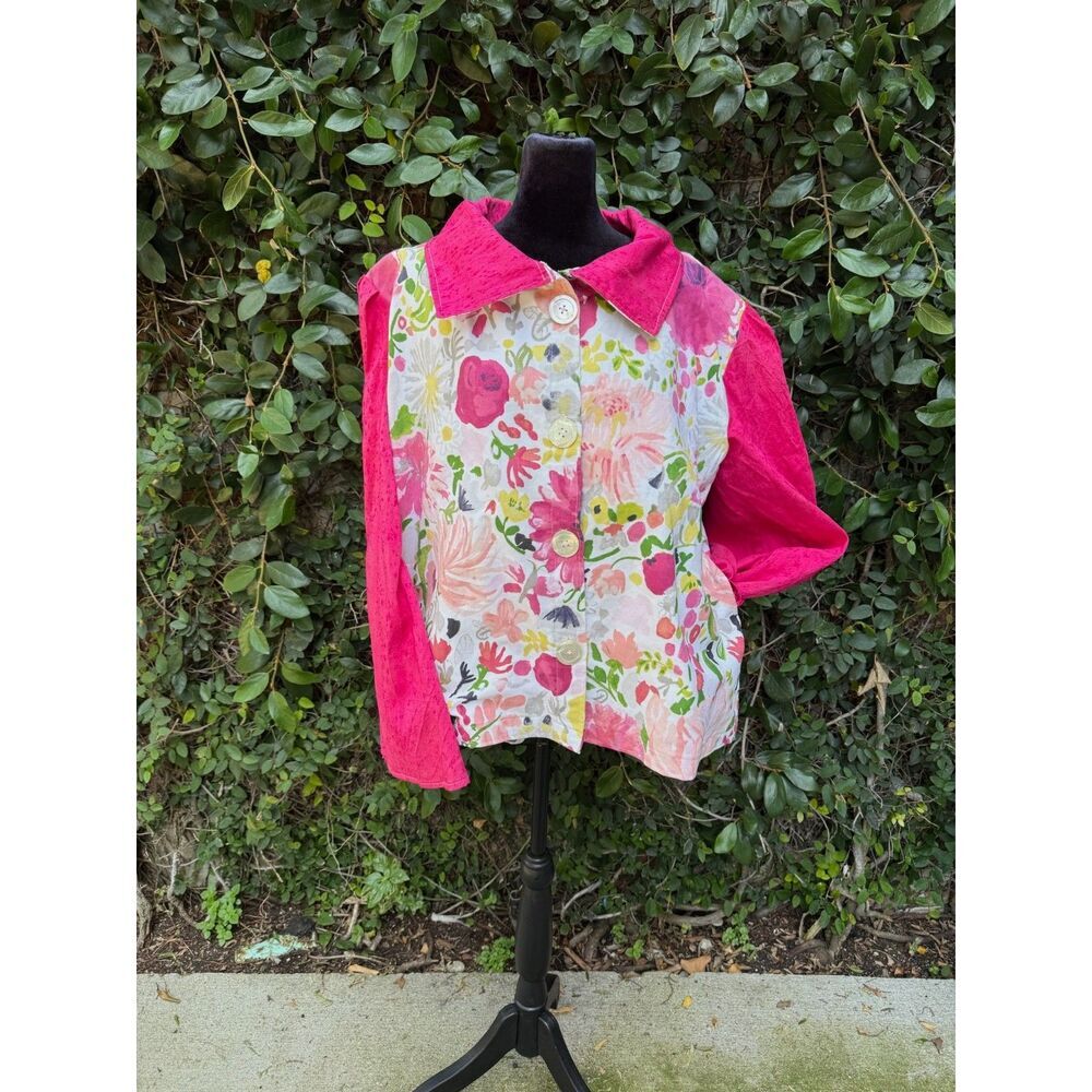 Upcycled Shower Curtain Shacket - pink floral