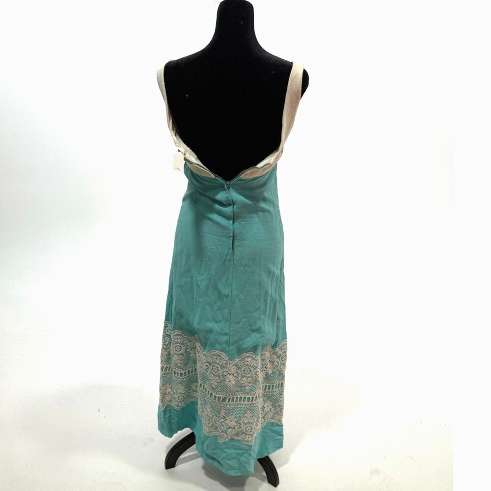 vintage 1960s occasion wear maxi, light blue and cream top lace detail