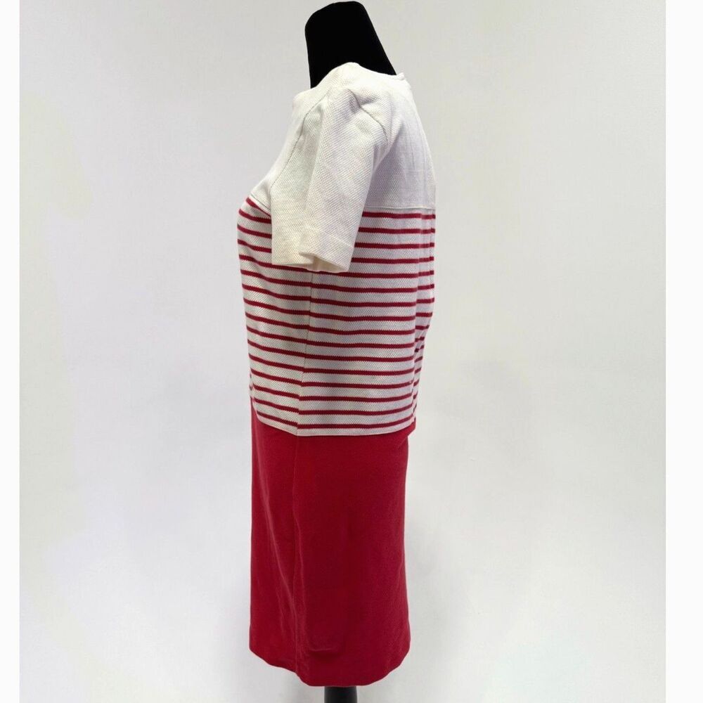 Talbots Petites	vintage red & white stripped textured knit preppy shift dress