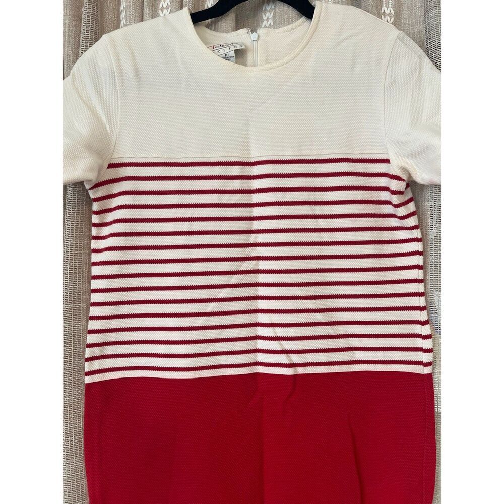 Talbots Petites	vintage red & white stripped textured knit preppy shift dress