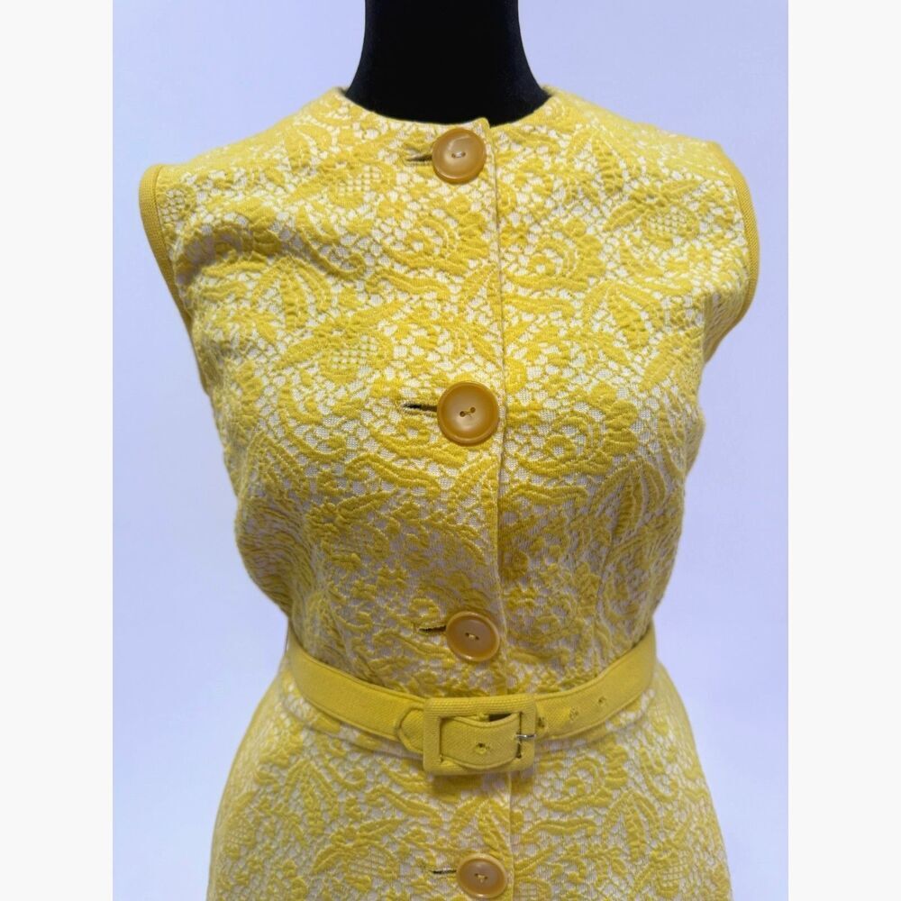 Nelly DeGrab NY vintage 60s yellow woven a-line knee length dress with belt