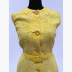 Nelly DeGrab NY vintage 60s yellow woven a-line knee length dress with belt