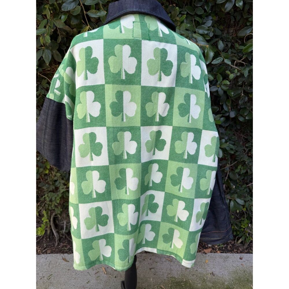 Upcycled Tablecloth Shacket - Shamrock & Denim