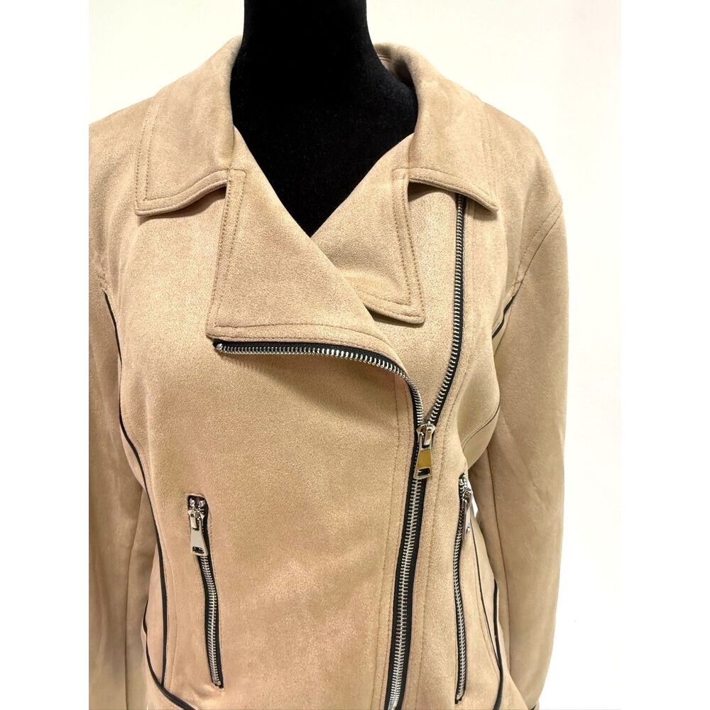 Laundry by Shelli Segal taupe micro suede moto jacket