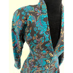 All That Jazz 90s black button up peplum blazer with teal paisley print