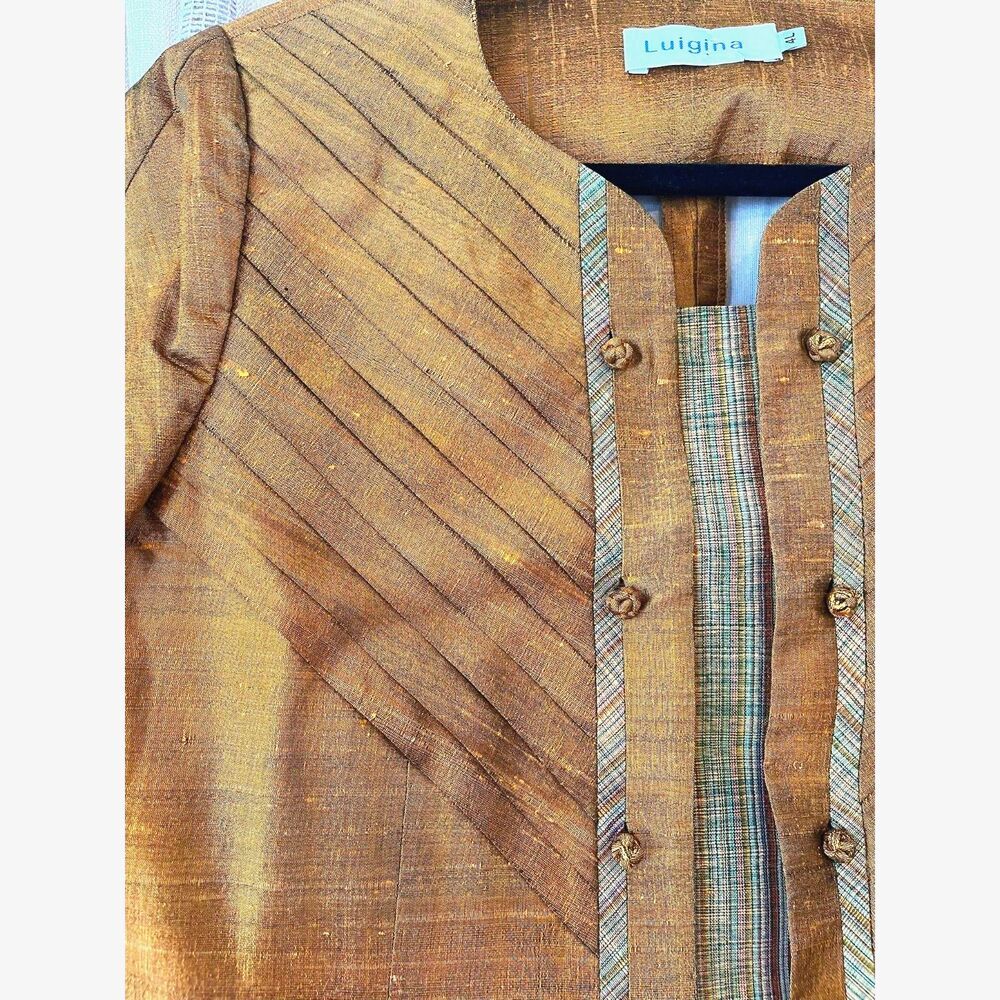 Luigina copper pleated detail 3/4 sleeve blazer