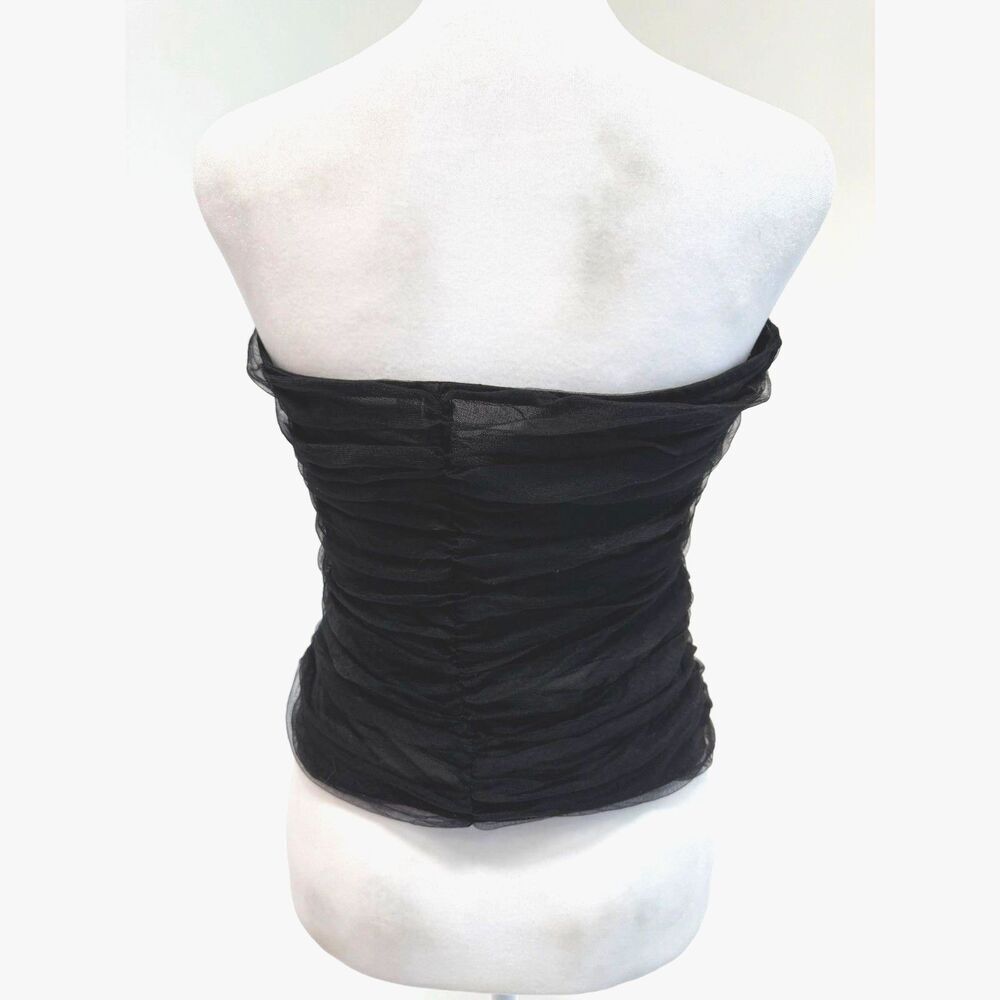 & Other Stories black sheer mesh tube top with frill detail
