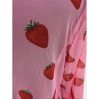 pink strawberry print long sleeve sheer mesh top