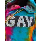 Upcycled Tie Dye Hoodie - Gay appliqué