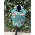 Upcycled Blanket Full Zip Vest - Green quilted critters