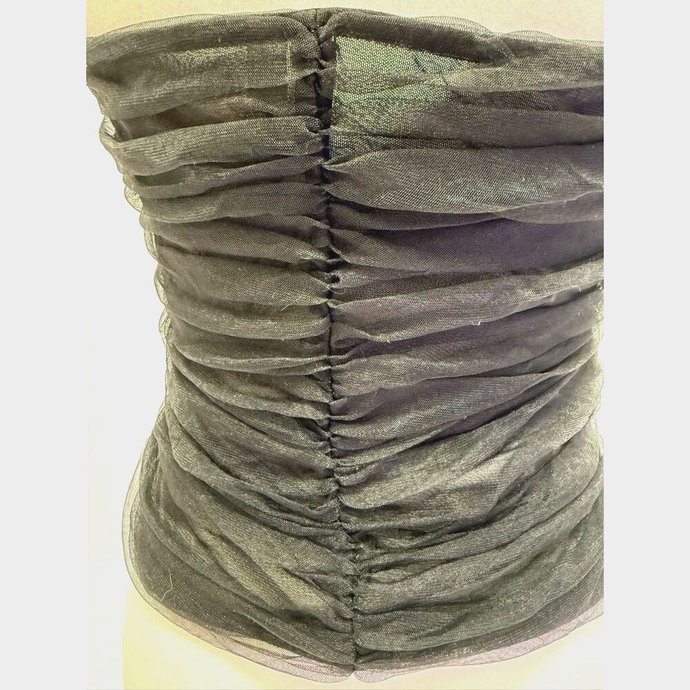 & Other Stories black sheer mesh tube top with frill detail