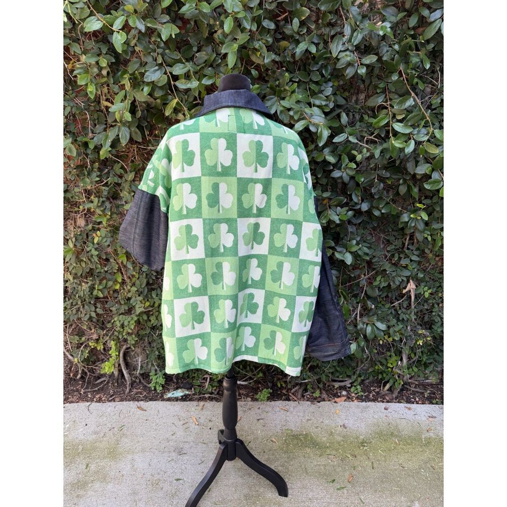 Upcycled Tablecloth Shacket - Shamrock & Denim