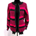vintage hot pink & black stripe/houndstooth knitted cardigan