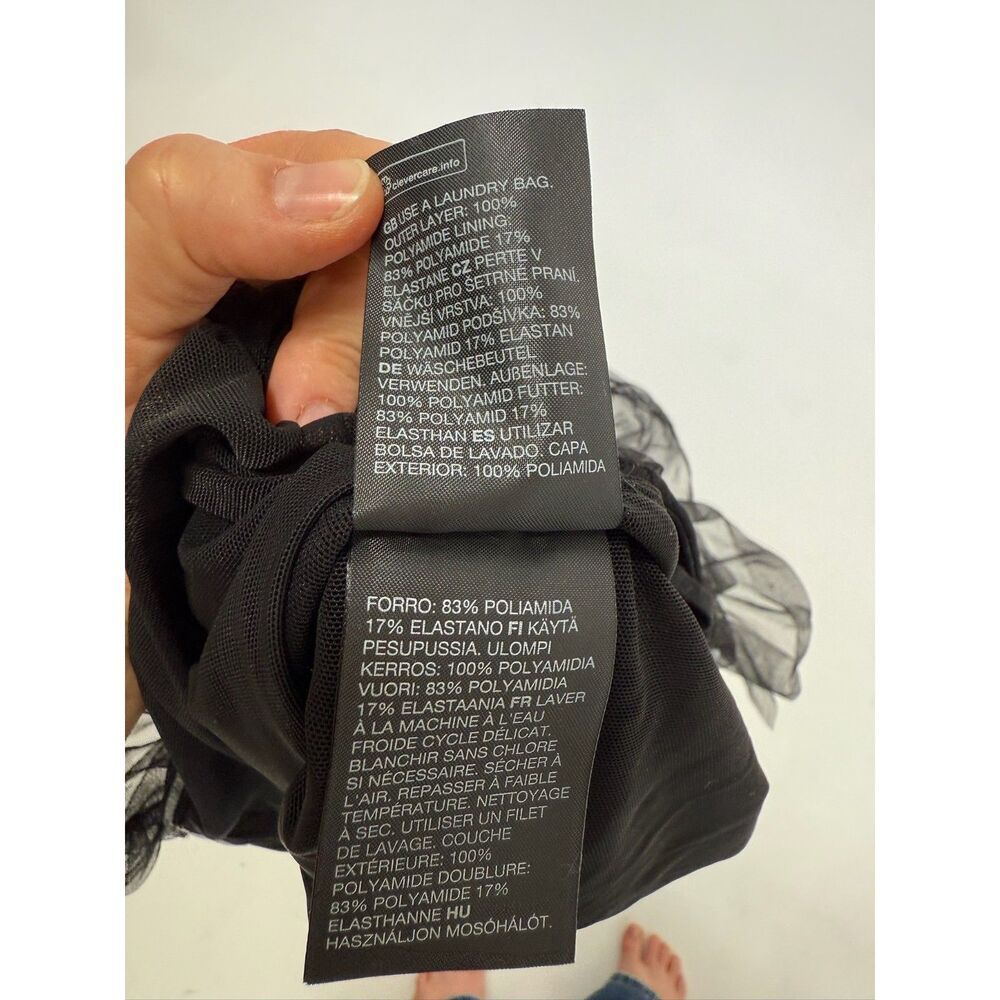 & Other Stories black sheer mesh tube top with frill detail