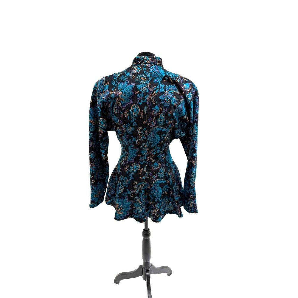 All That Jazz 90s black button up peplum blazer with teal paisley print