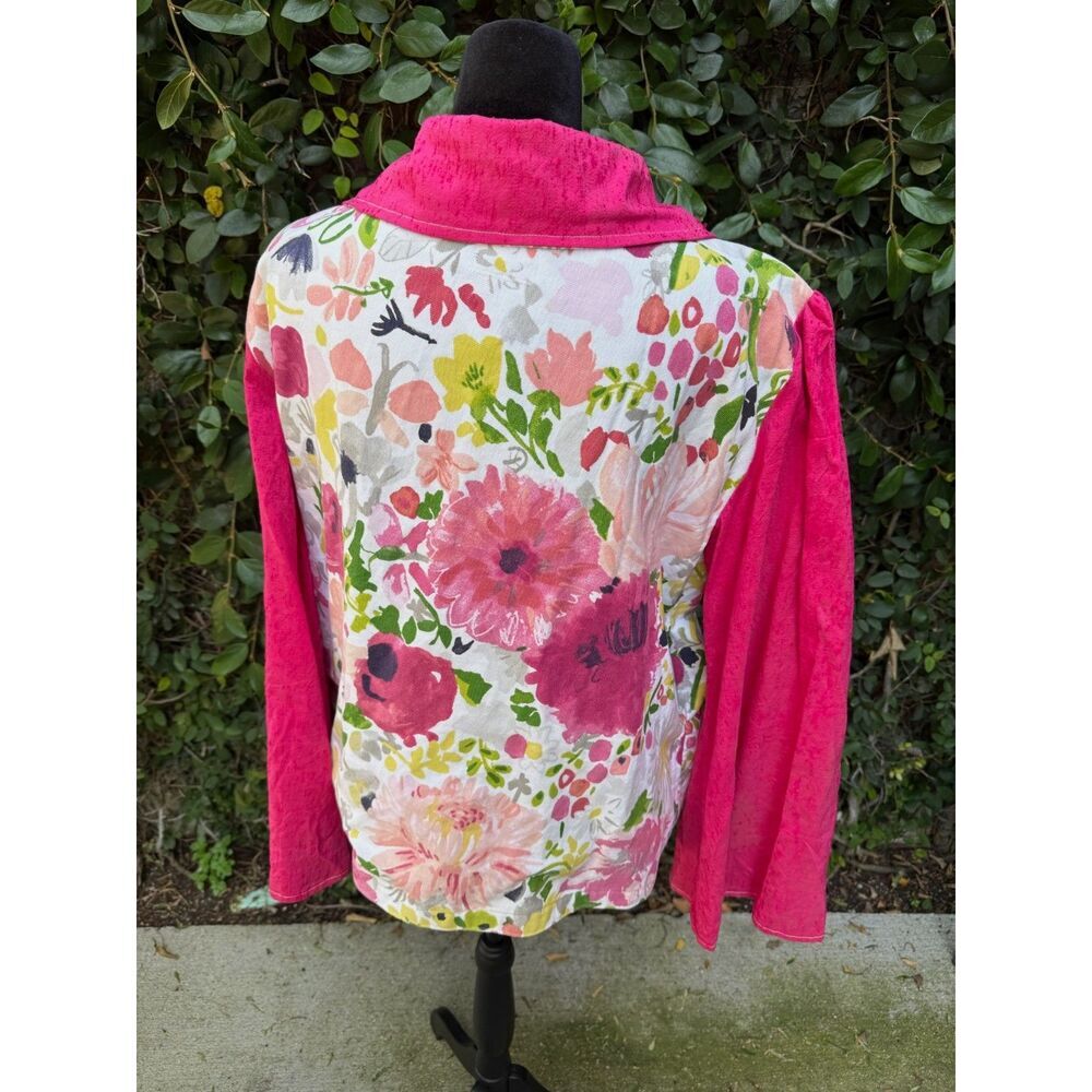 Upcycled Shower Curtain Shacket - pink floral