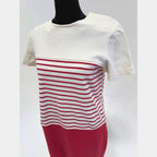 Talbots Petites	vintage red & white stripped textured knit preppy shift dress