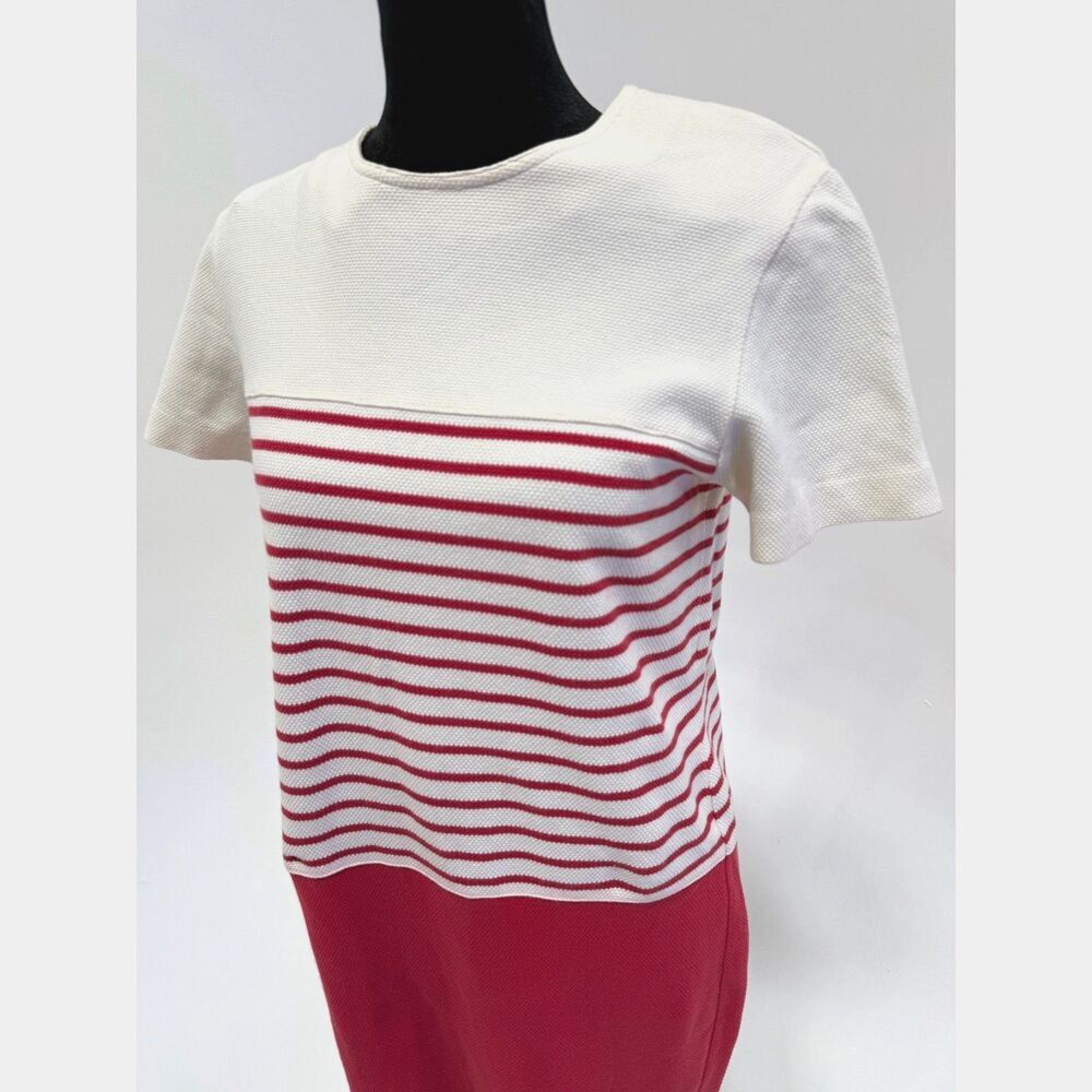 Talbots Petites	vintage red & white stripped textured knit preppy shift dress