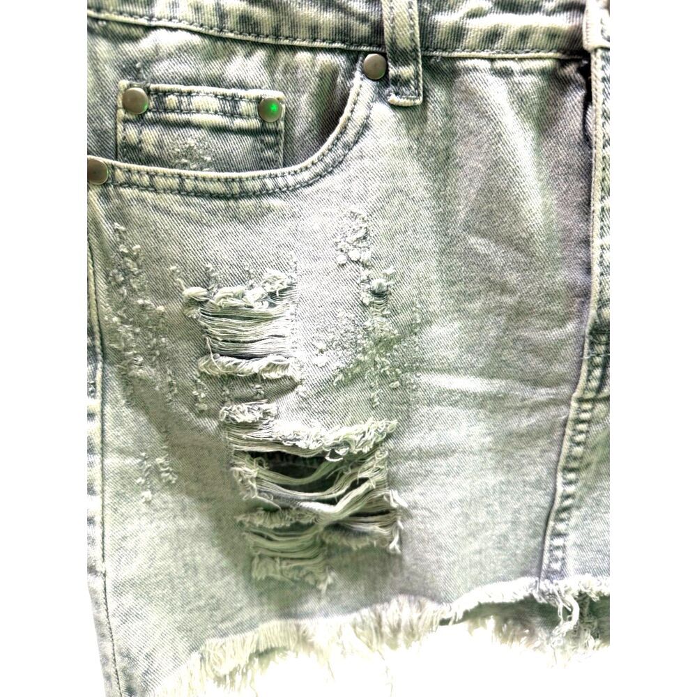 Rock Etiquette distressed denim mini skirt, light wash