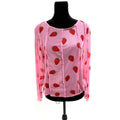 pink strawberry print long sleeve sheer mesh top