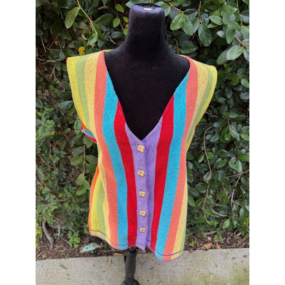Upcycled Vest - Vintage Rainbow Towel