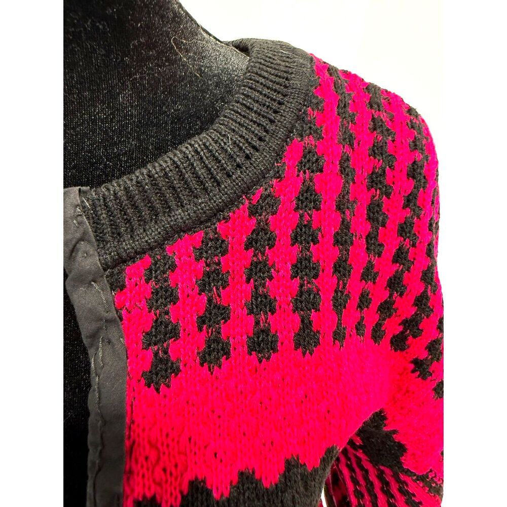 vintage hot pink & black stripe/houndstooth knitted cardigan