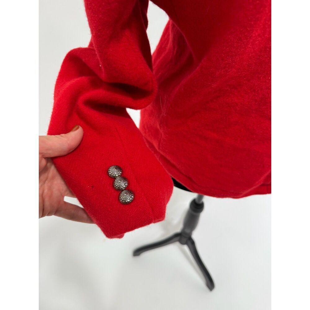 vintage red wool mandarin collar blazer w/ silver buttons