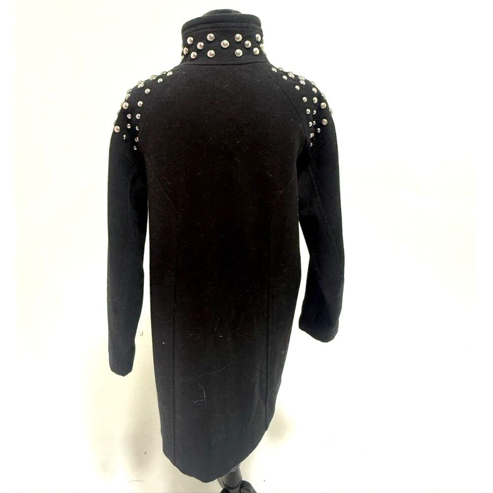 H&M black wool studded shoulder long moto jacket