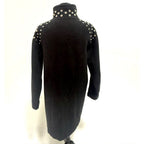 H&M black wool studded shoulder long moto jacket