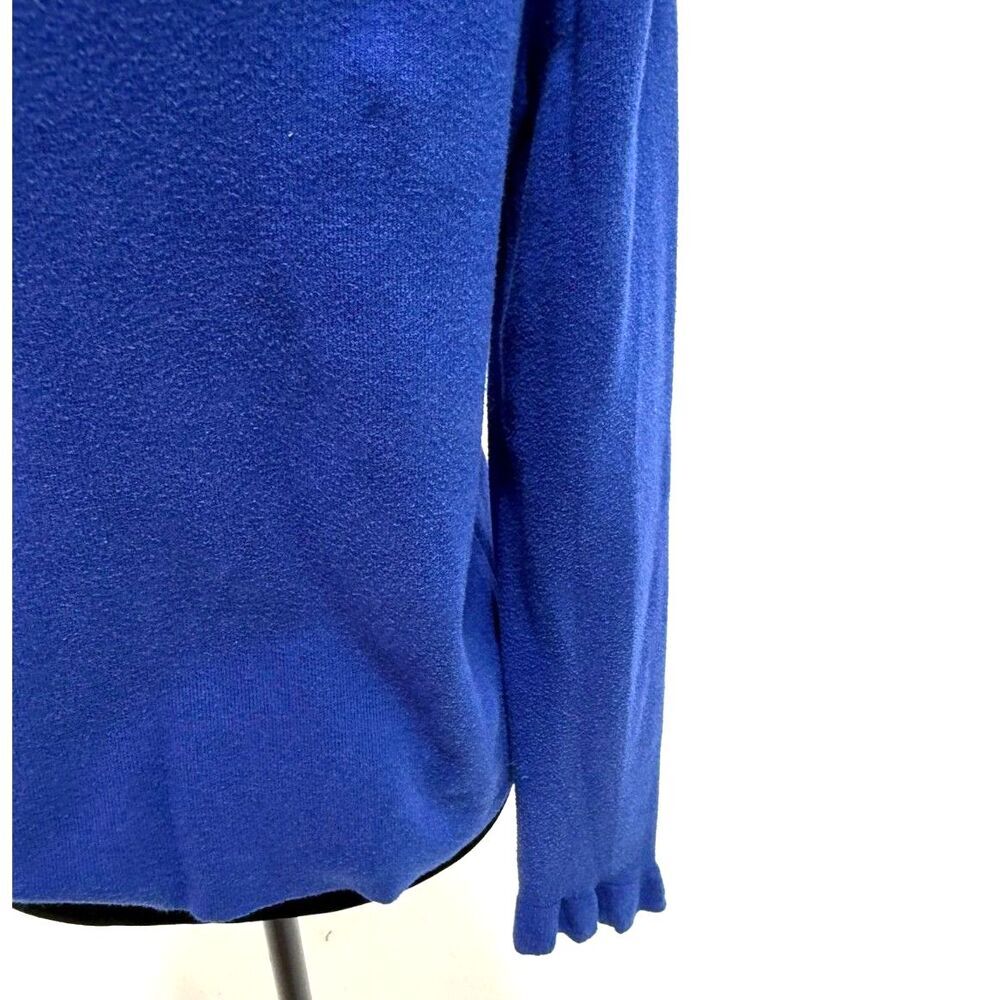 Halogen royal blue scalloped crew neck cotton blend sweater