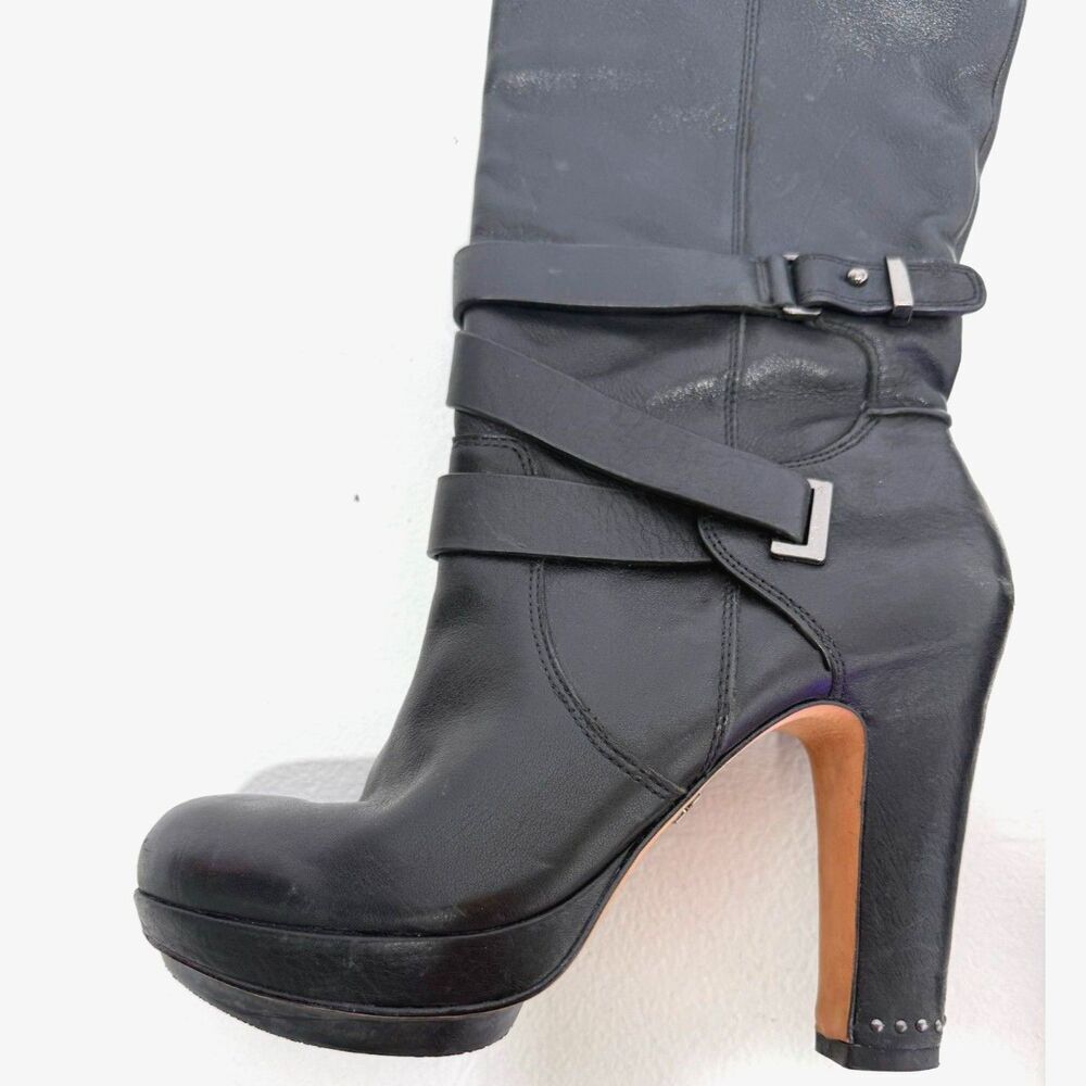 BCBG Mandy boot - Leather knee-high Moto Boots With Rubber Heel Cap