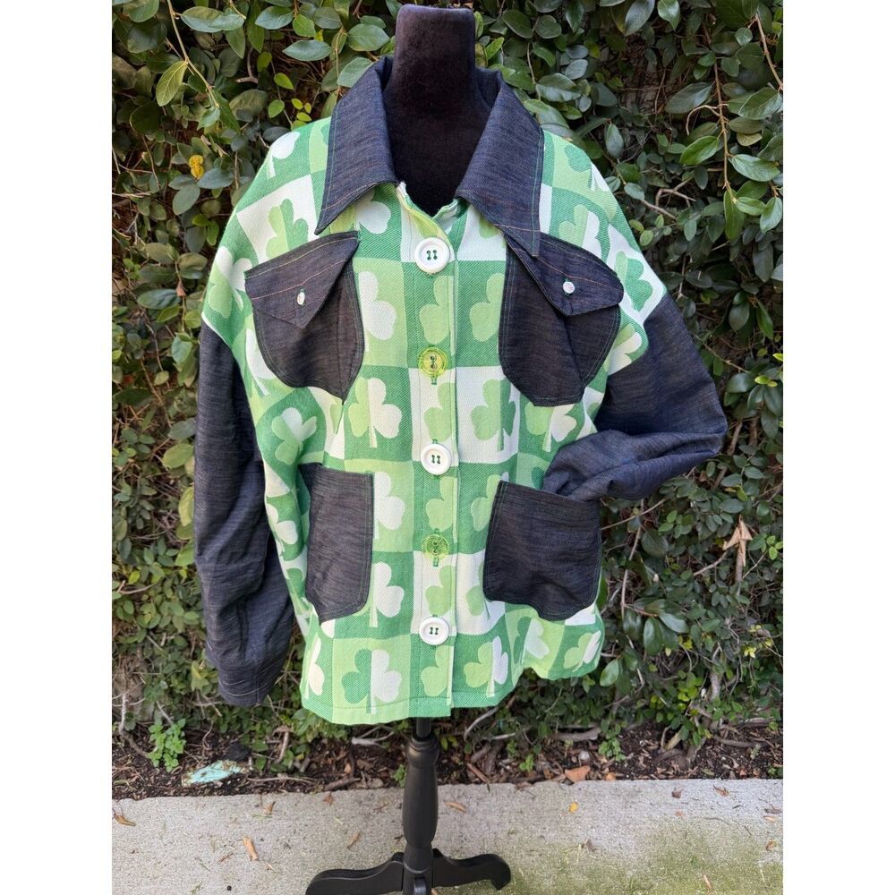 Upcycled Tablecloth Shacket - Shamrock & Denim