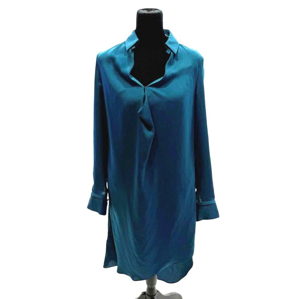 Halston Heritage teal slinky shirt dress